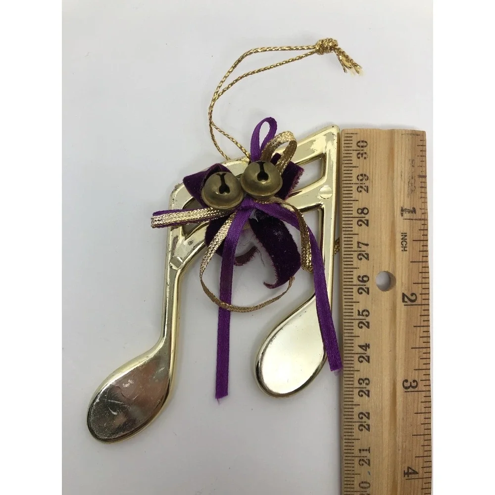 Music Note Christmas Ornament Bells Purple Ribbon 3.5